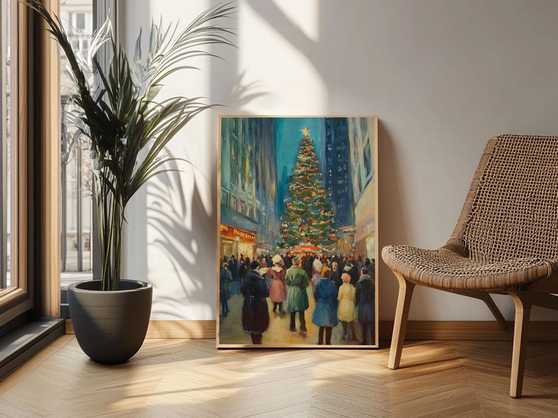 Christmas Tree Lighting Ceremony In City Square Night Crowd Art - Image 5