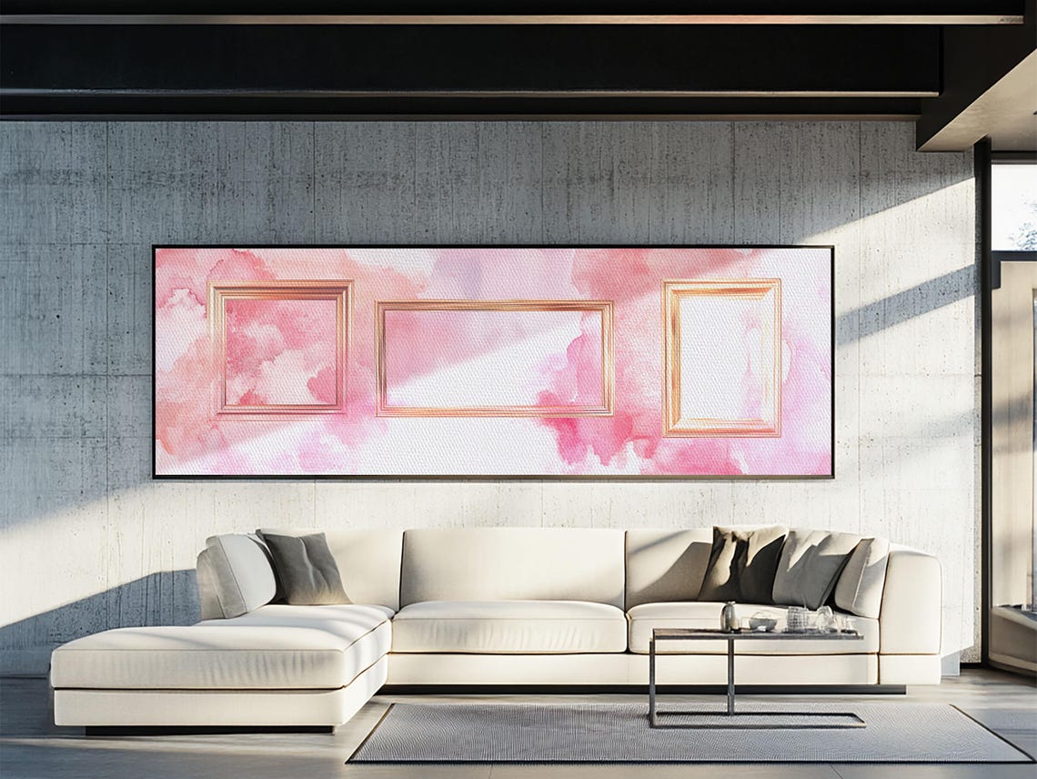 Golden Frames Print Light Pink Wall Art Minimalist Decor Modern Artistic Horizontal Artwork Boho Home Gift Idea