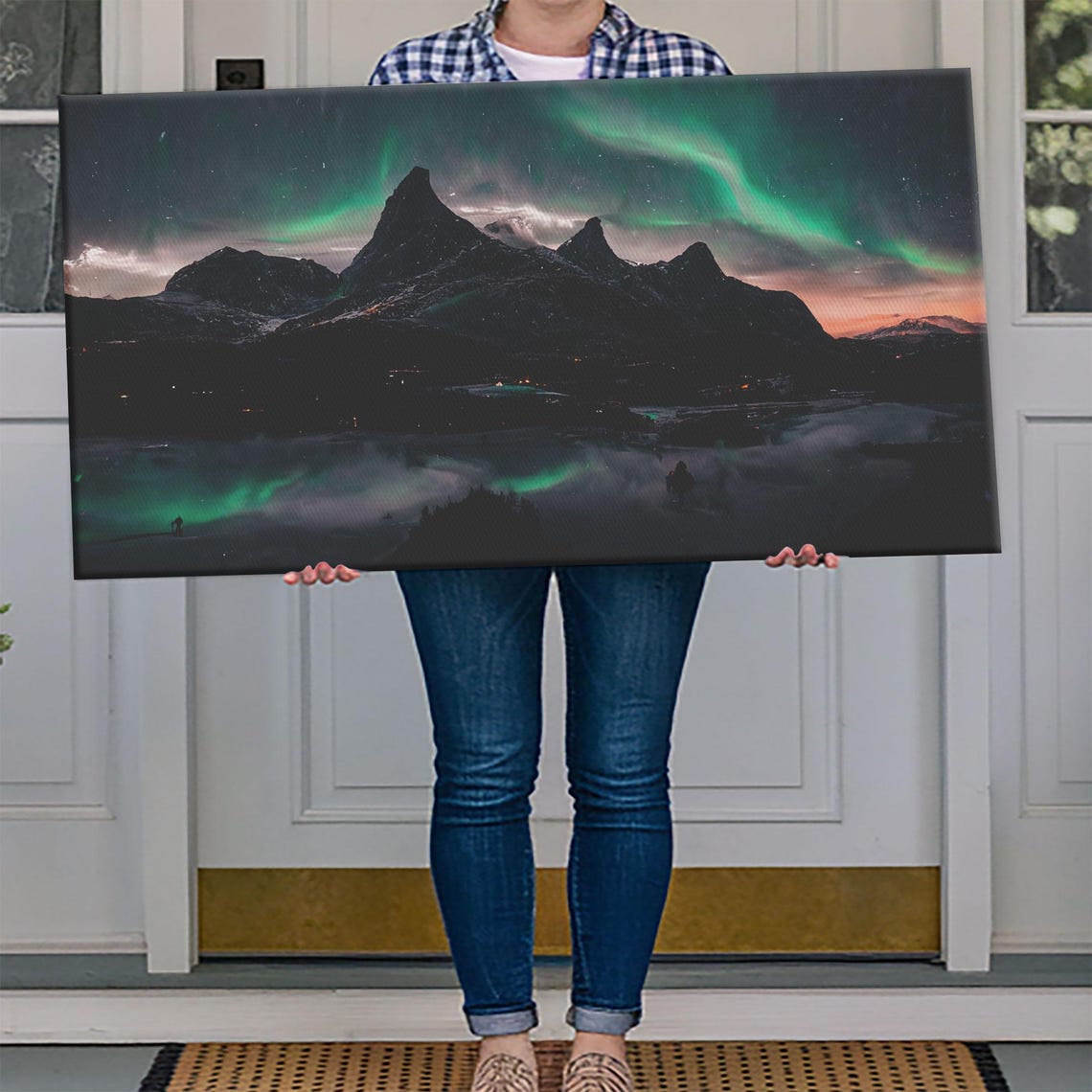 Northern Lights Aurora Borealis Over Mountains Night Sky Poster - Image 4