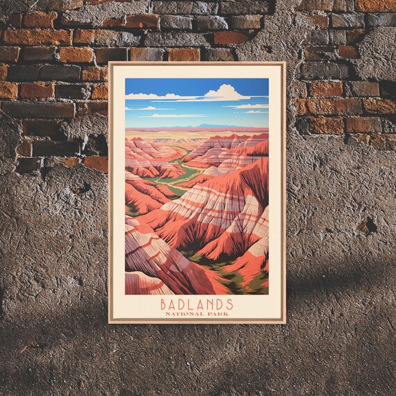 Badlands National Park Striped Rock Formations South Dakota Travel Poster