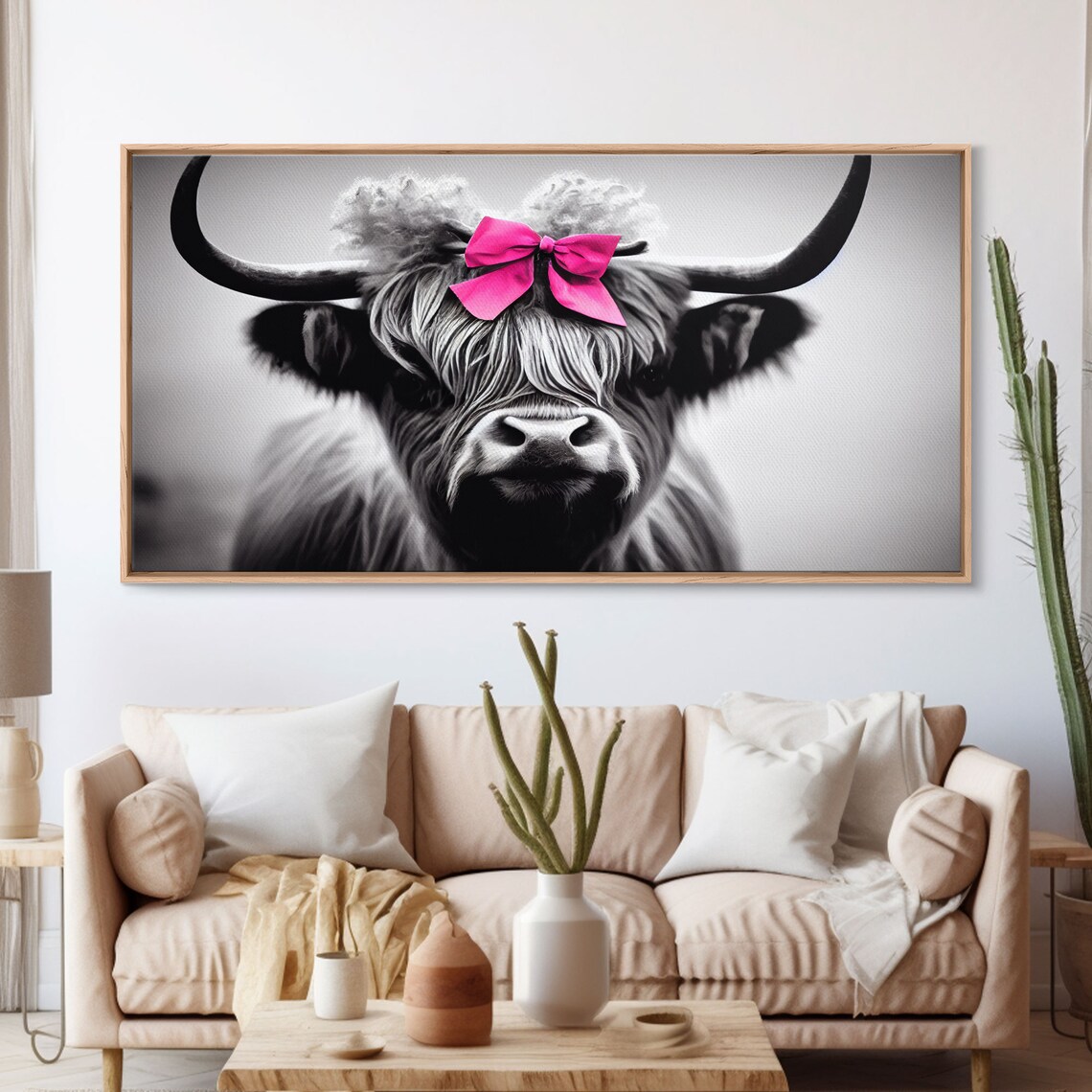 Cute Highland Cow With Bow, Farmhouse Art Print - Image 3