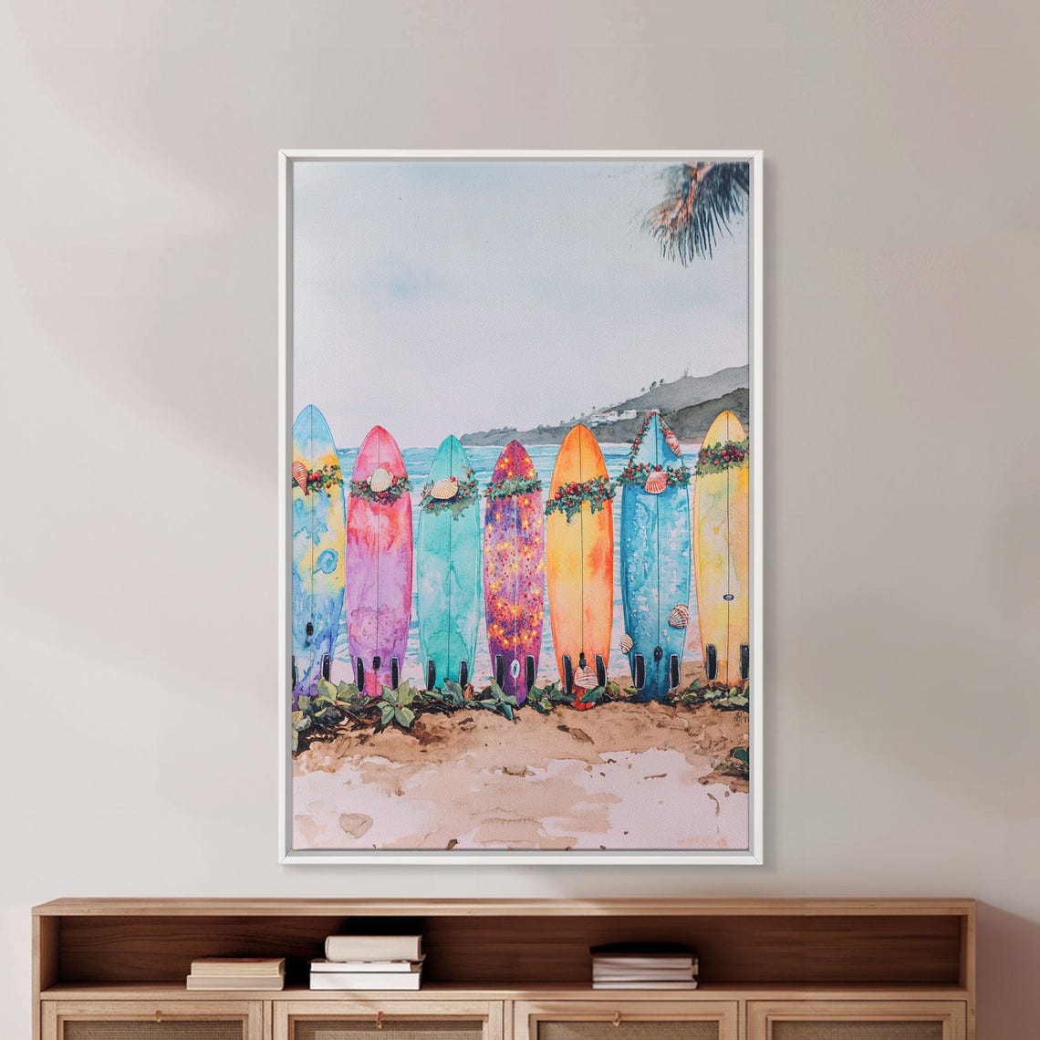 Colorful Surfboards Decorated For Christmas On Tropical Beach Poster - Image 4
