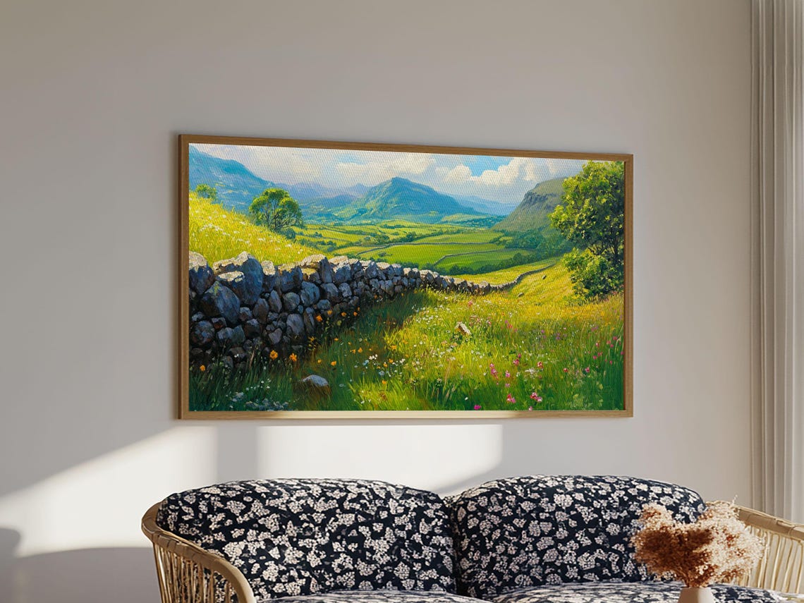 Hadrians Wall England Green Rolling Valley Ancient Stone Wall Poster