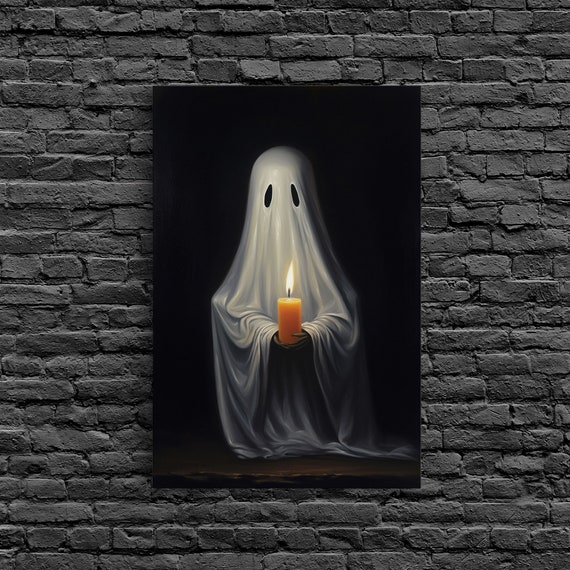 Victorian Halloween Ghost Holding a Candle, Art Print