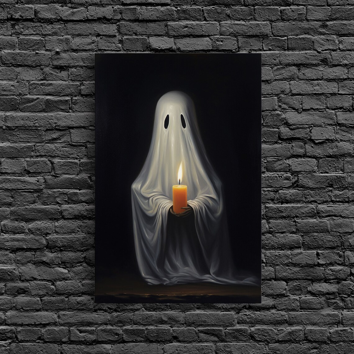 Victorian Halloween Ghost Holding a Candle, Art Print