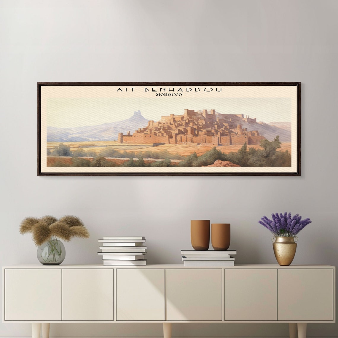 Ait Benhaddou Morocco Kasbah Hilltop Village Desert Watercolor Poster - Image 3