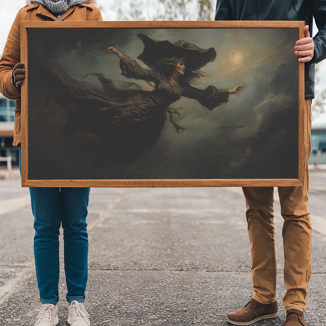 Witch Flying Through Storm Clouds Night Sky Dramatic Magic Art Poster - Image 3
