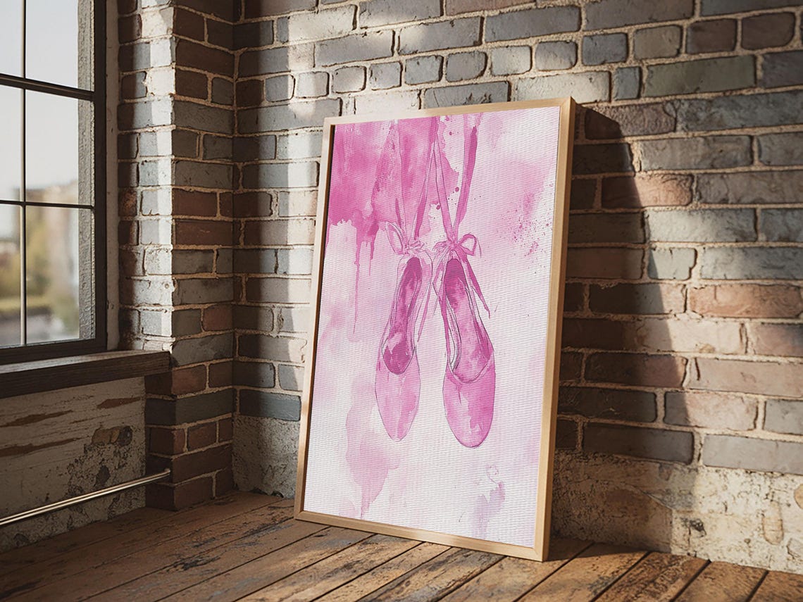 Ballet Shoes Framed Print Whimsical Pink Abstract Wall Art Feminine Bedroom Decor Gift Idea Cottagecore Light Pink Rustic Art - Image 2