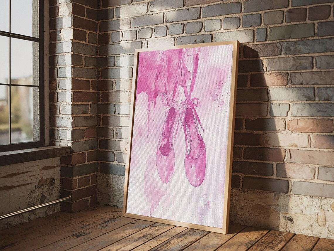 Pink Ballet Pointe Shoes Watercolor Art Print Dancer Bedroom Wall Poster - Image 2