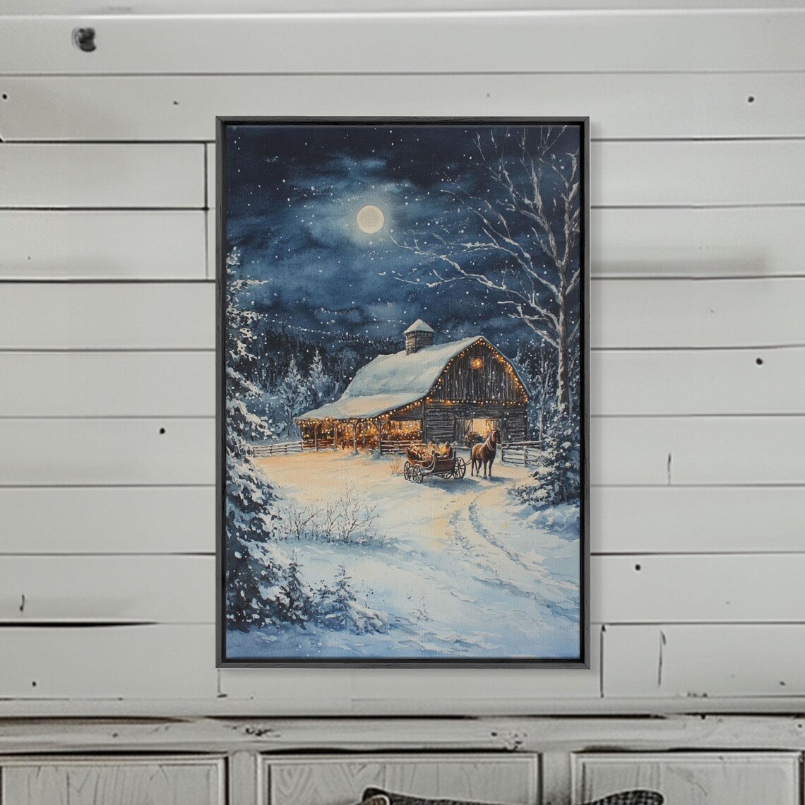 The Christmas Barn, Farmhouse Christmas Art Print