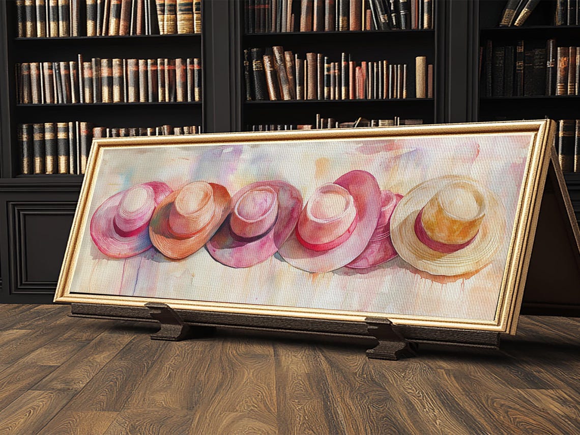 Pink Hats Wall Art Print Pearlescent Elements Minimalist Abstract Artwork Perfect Addition To Feminine Rustic Decor - Image 5