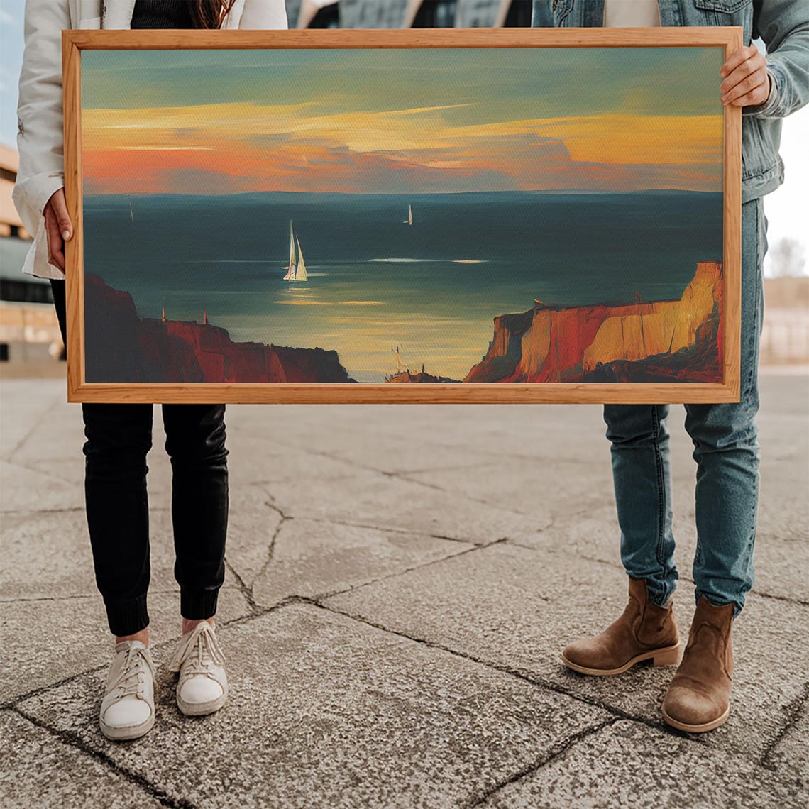 Sailboats Sunset Ocean Cliffs Sailing Golden Hour Seascape Poster - Image 5