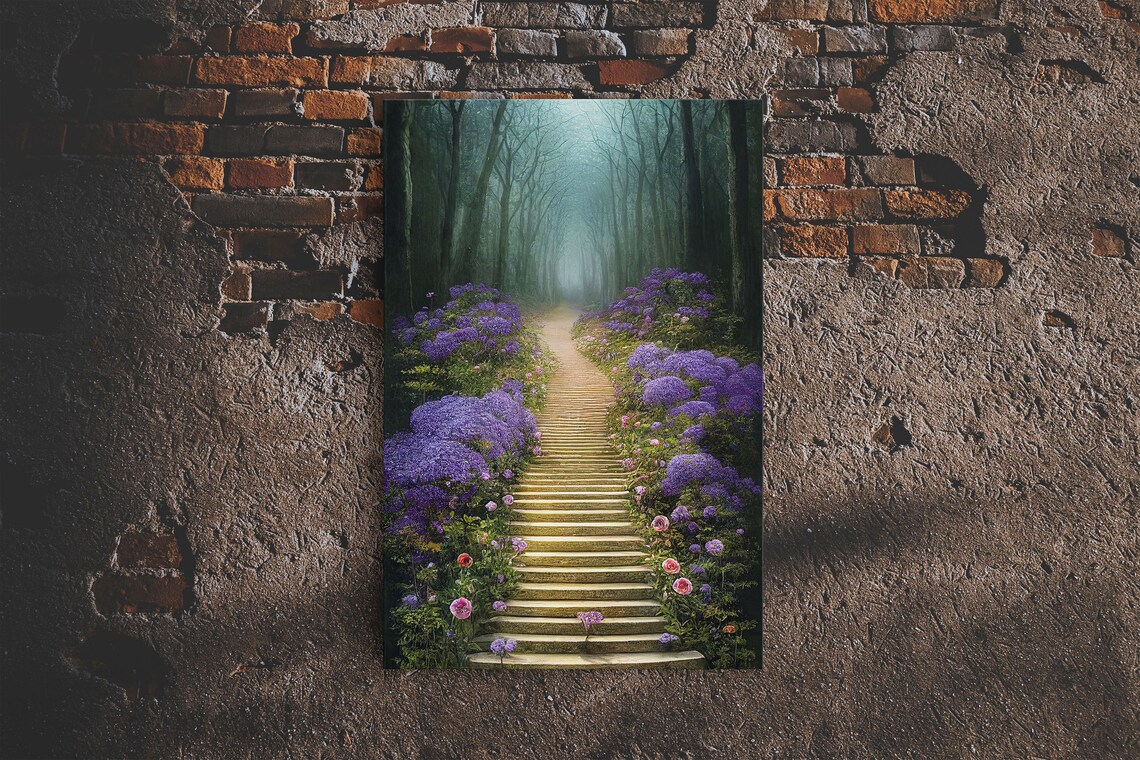 Lavender Stairs to the Haunted Forest Fantasy Art Print