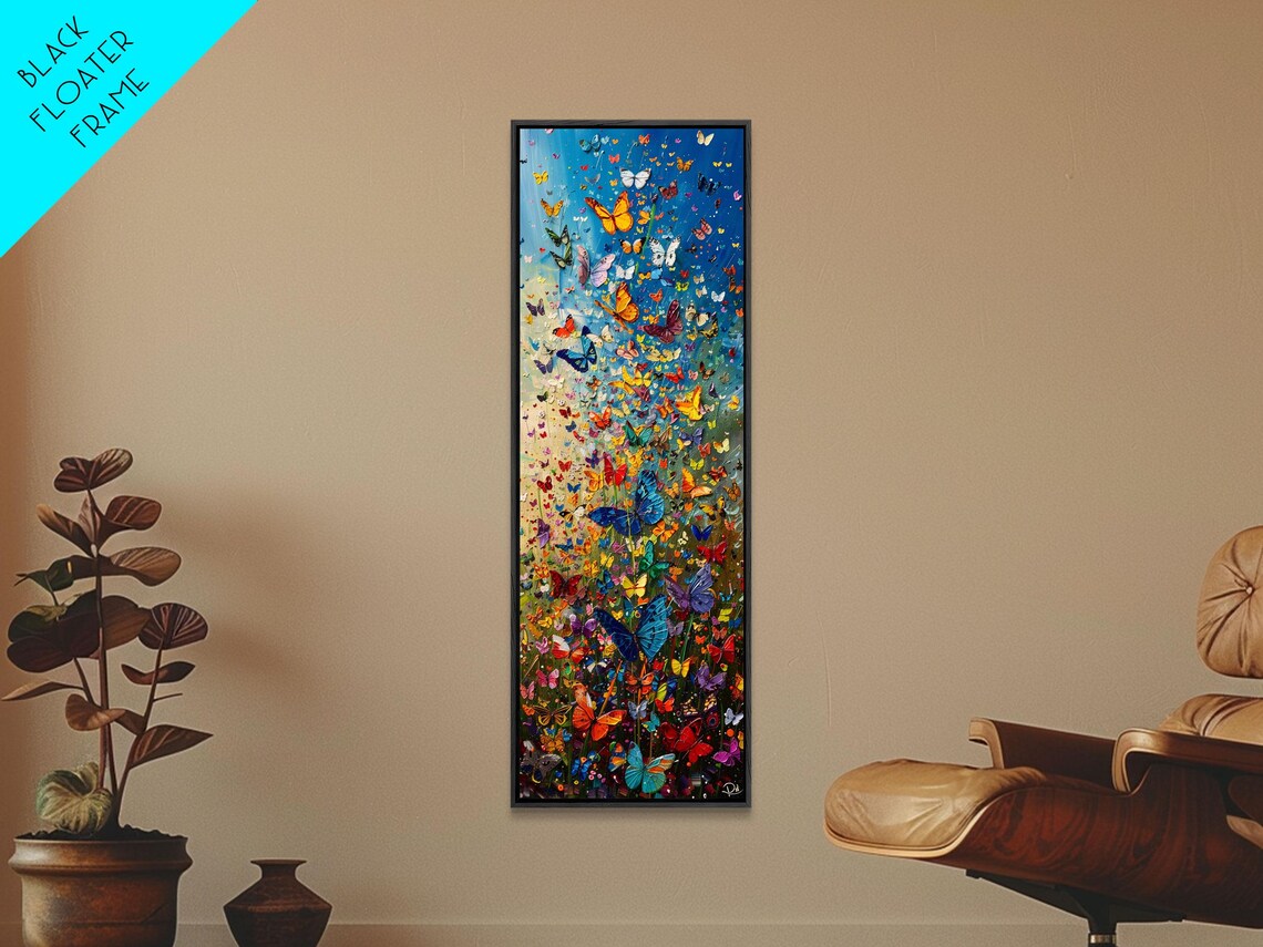 Swarm Of Colorful Butterflies Over Dark Floral Meadow Nature Poster - Image 5