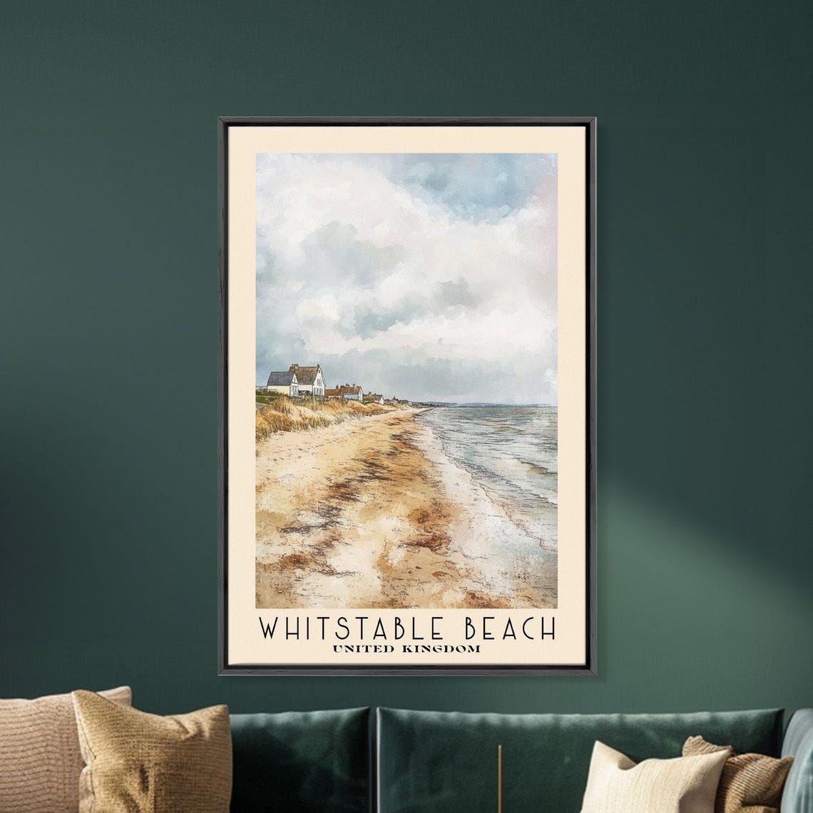 Whitstable Beach United Kingdom Watercolor Sandy Coast Travel Poster