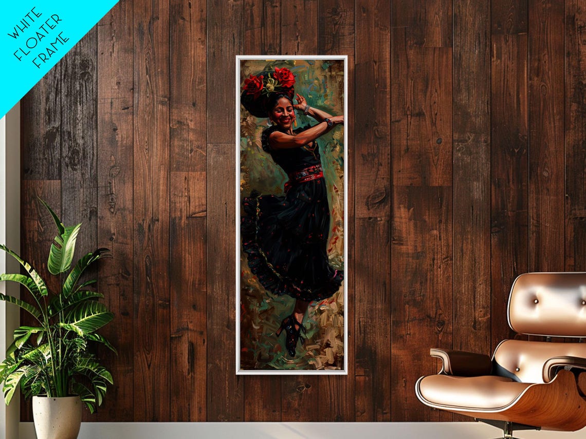 Flamenco Dancer Red Dress Roses Spanish Dance Oil Painting Wall Art - Image 2