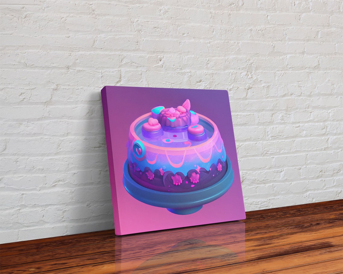Cute Kawaii Neon Cake 3D Render Dessert Wall Art Decor Print - Image 3