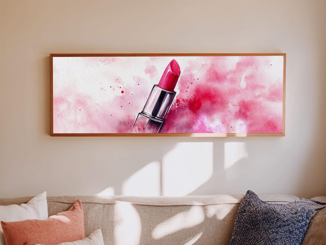 Pink Lipstick Watercolor Modern Makeup Beauty Feminine Wall Art Print - Image 3