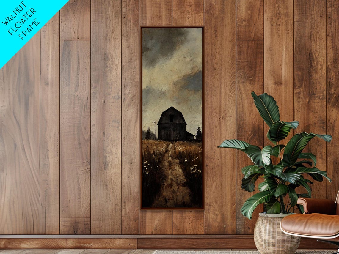 Dark Barn In Moody Field Under Stormy Sky Rustic Vertical Poster - Image 2