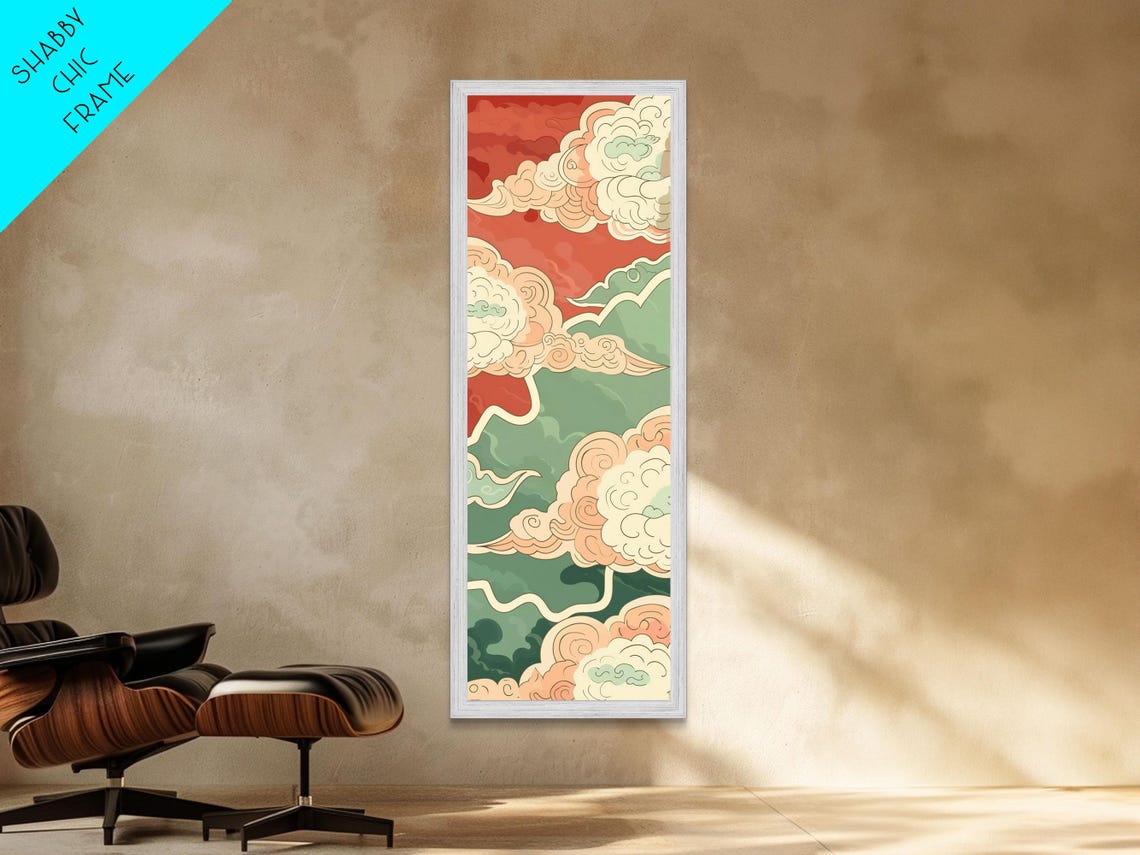 Japanese Edo Clouds Swirl Pattern Coral Mint Pastel Art Poster - Image 4