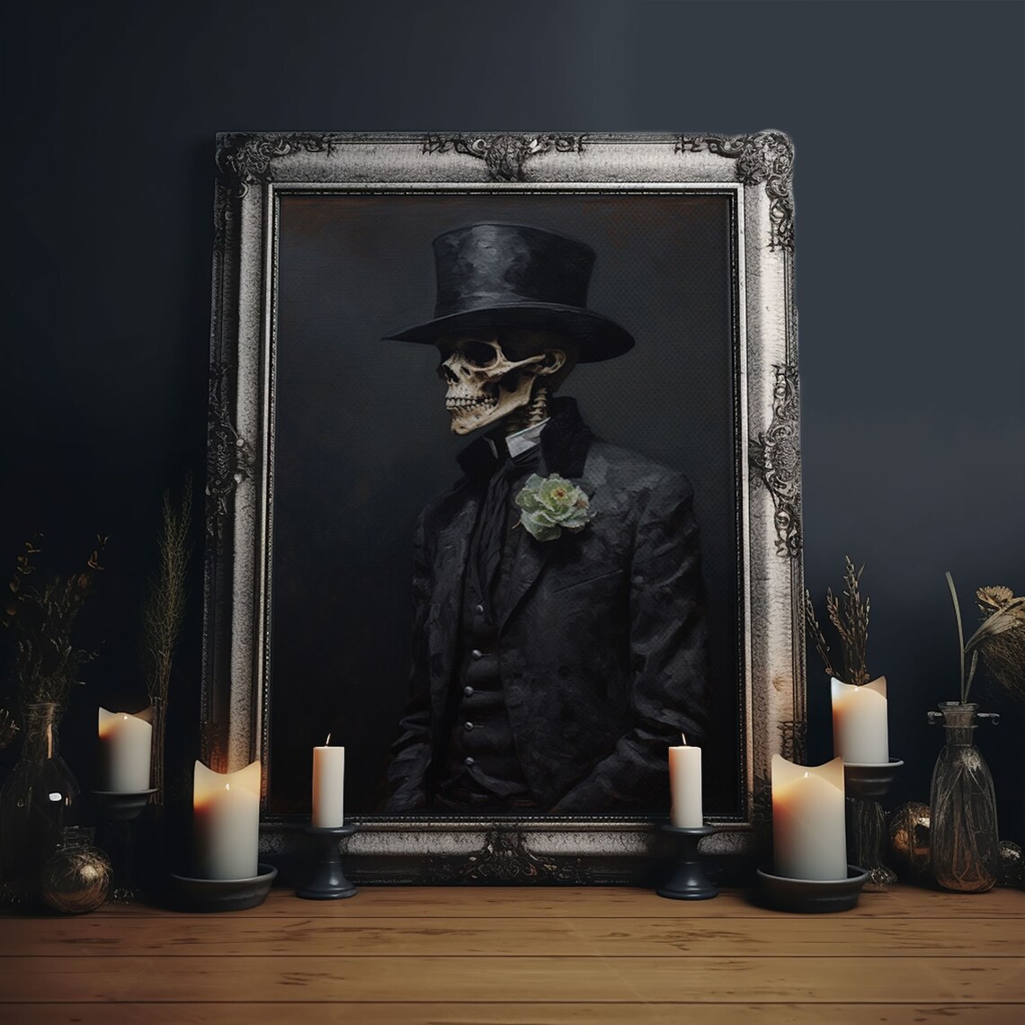 Dapper Gentleman Skeleton Halloween Art Print, Goth
