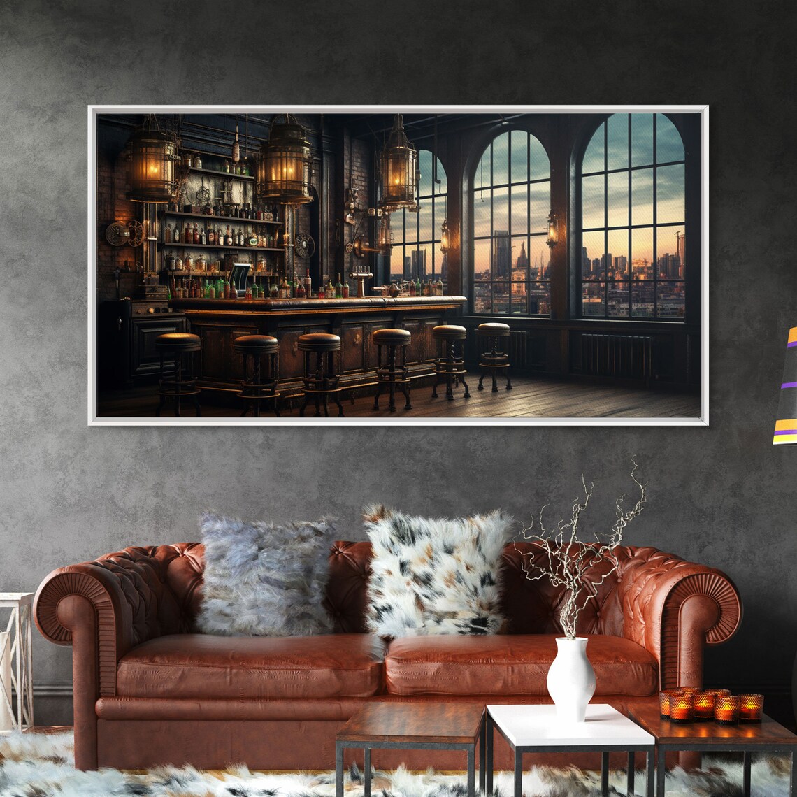 Vintage Bar in Industrial Loft, Fall Art Print