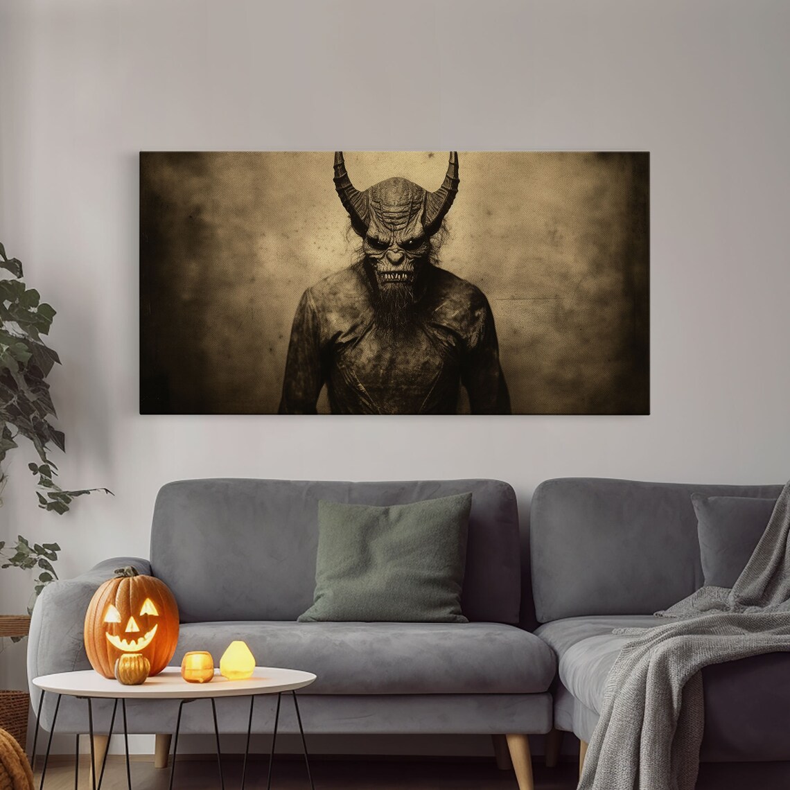 Horned Demon Creature Sepia Vintage Photograph Creepy Horror Wall Art Poster - Image 3