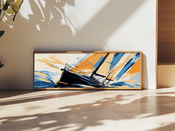 Pop Art Sailboat Racing On Waves Bold Colorful Seascape Print