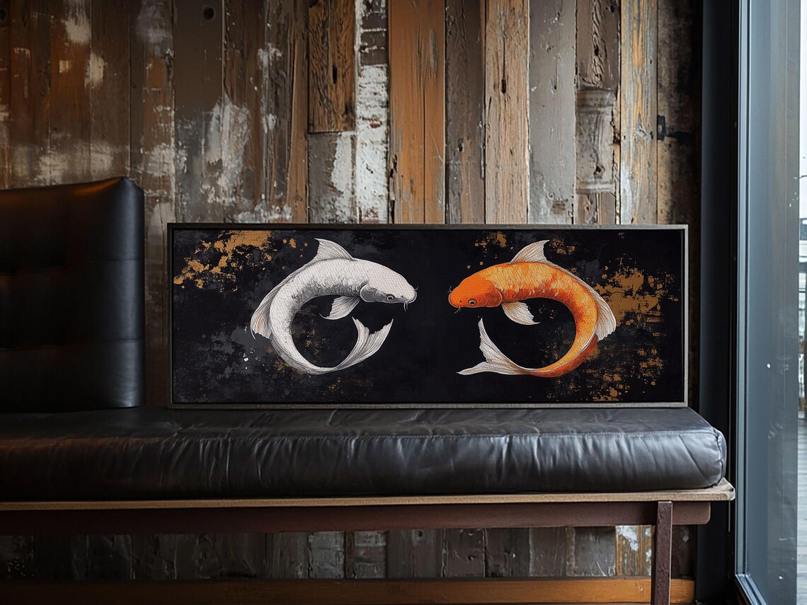 Koi Fish Infinite Sign Framed Print Ready To Hang Wabi Sabi Home Decor Panoramic Extra Wide Art 20 X 60 Wall Art - Image 6