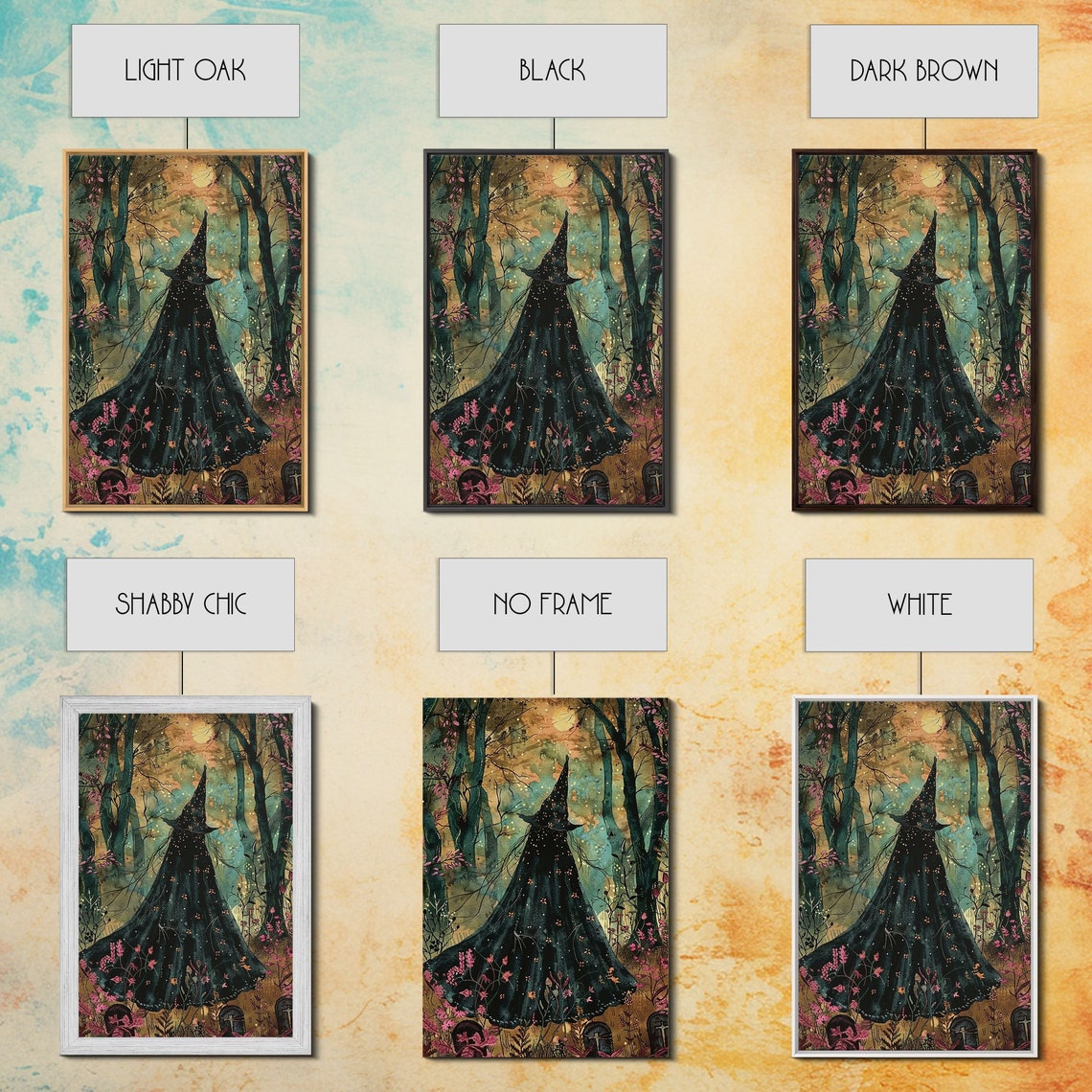 Witch Cloak Moonlit Autumn Forest Starry Night Watercolor Art Poster - Image 2