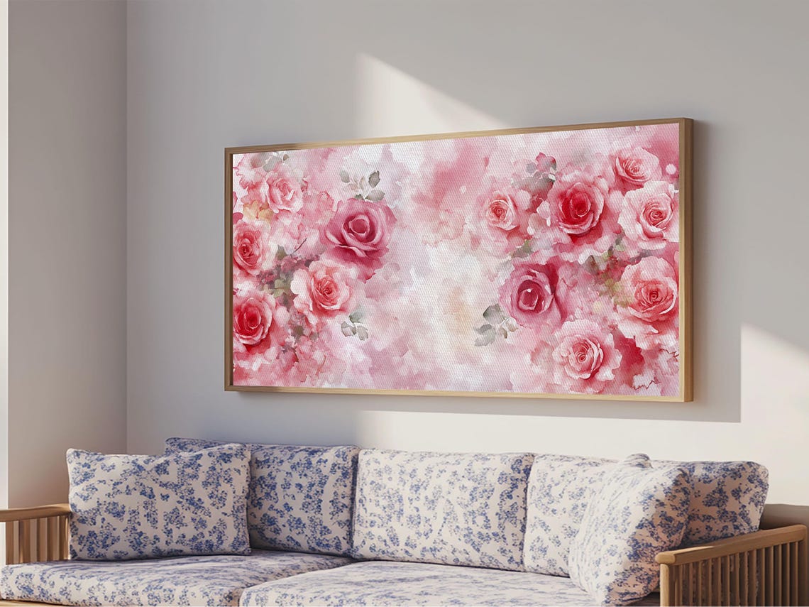 Pink Roses Blooming Bouquet Watercolor Romantic Floral Wall Poster