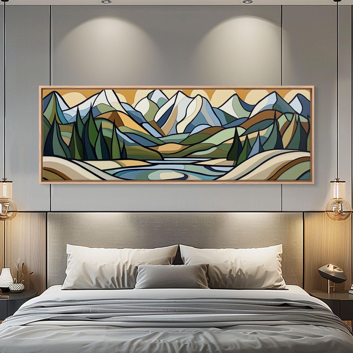 Stained Glass Style Mountain Lake Landscape Geometric Art Poster - Image 4