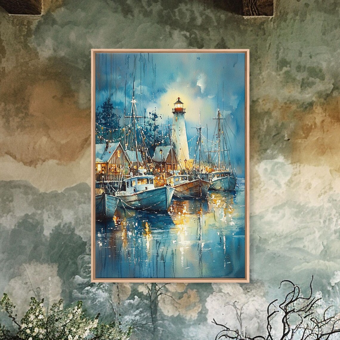Sailboats In Winter Lake, Christmas Holiday Wall Art - Image 4
