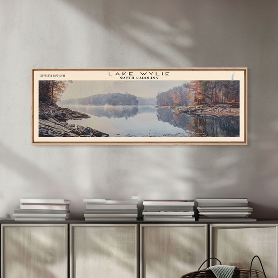 Lake Wylie South Carolina Framed Print Lake House Decor Panoramic Wall Art Travel Poster Beautiful Landscape Painting Rustic Art