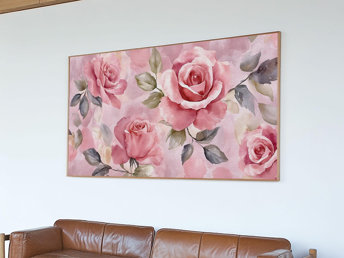 Soft Pink Roses Grey Green Leaves Watercolor Floral Wall Poster - Image 6
