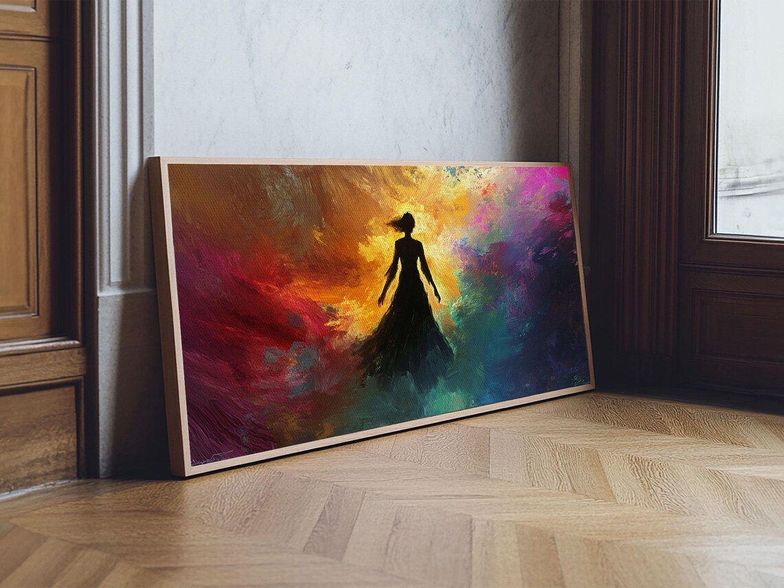 Woman Silhouette Fiery Abstract Color Storm Vibrant Wall Art Poster
