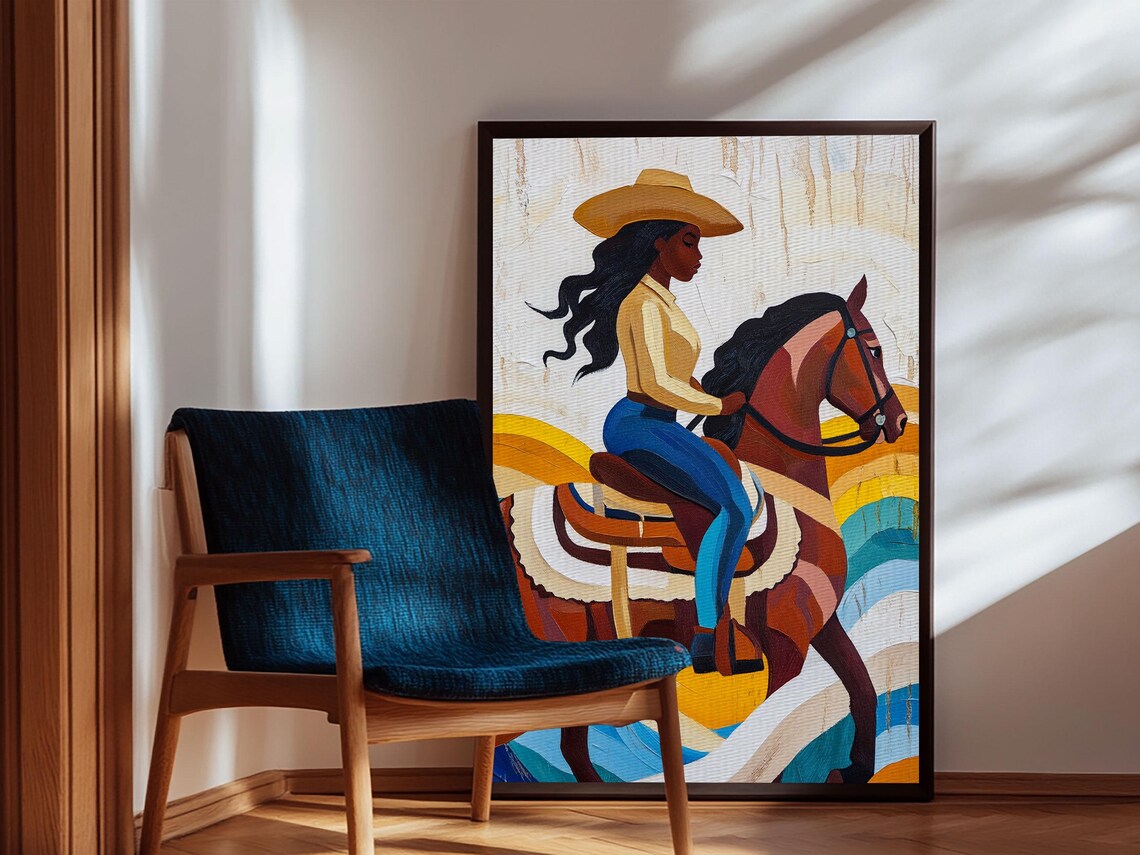Black Cowgirl Horse Pop Art Painting Vibrant Western Wall Art Poster - Image 5