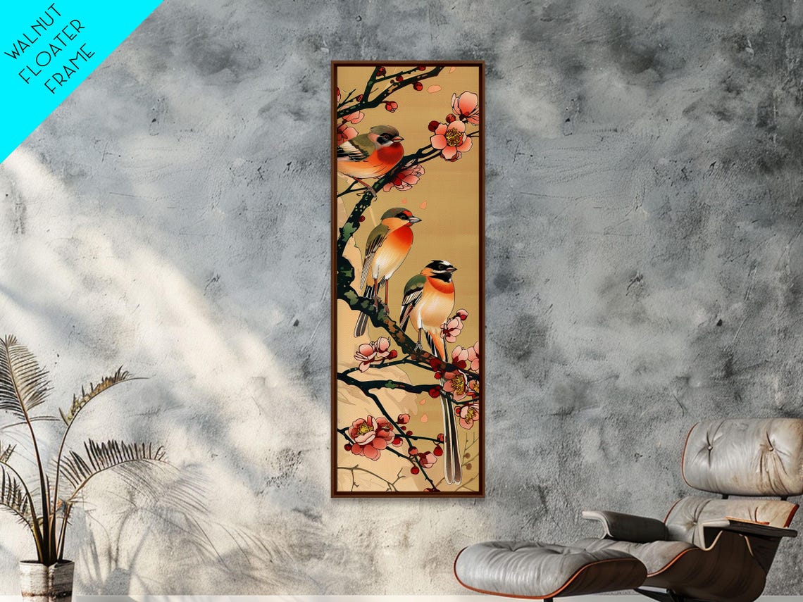 Japanese Ukiyo E Songbirds Blooming Cherry Blossom Branch Poster - Image 2