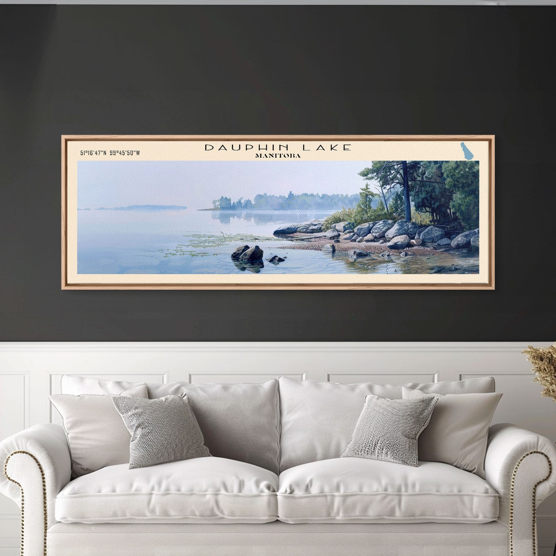 Dauphin Lake Manitoba Rocky Shore Pine Calm Water Travel Poster
