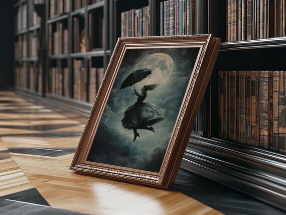 Witch Umbrella Full Moon Gothic Halloween Victorian Art Poster