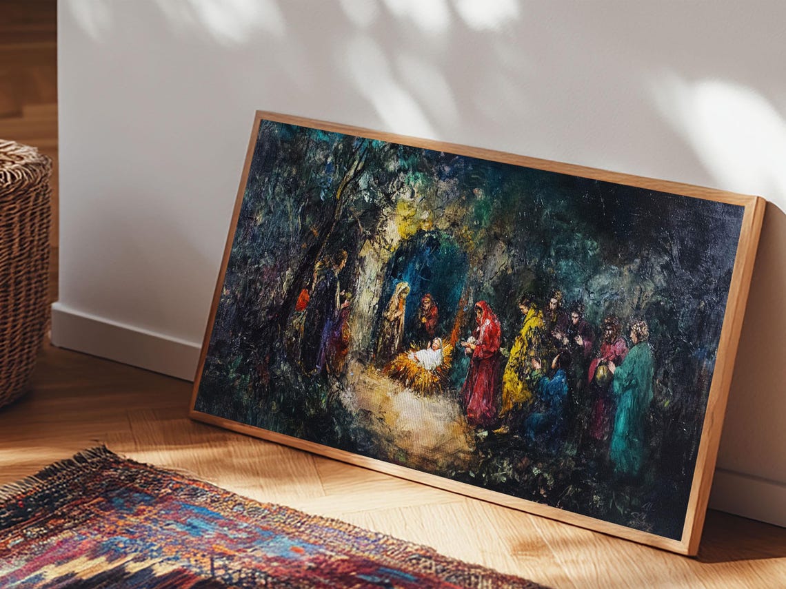 Impressionist Nativity Scene Colorful Robes Christmas Art Poster