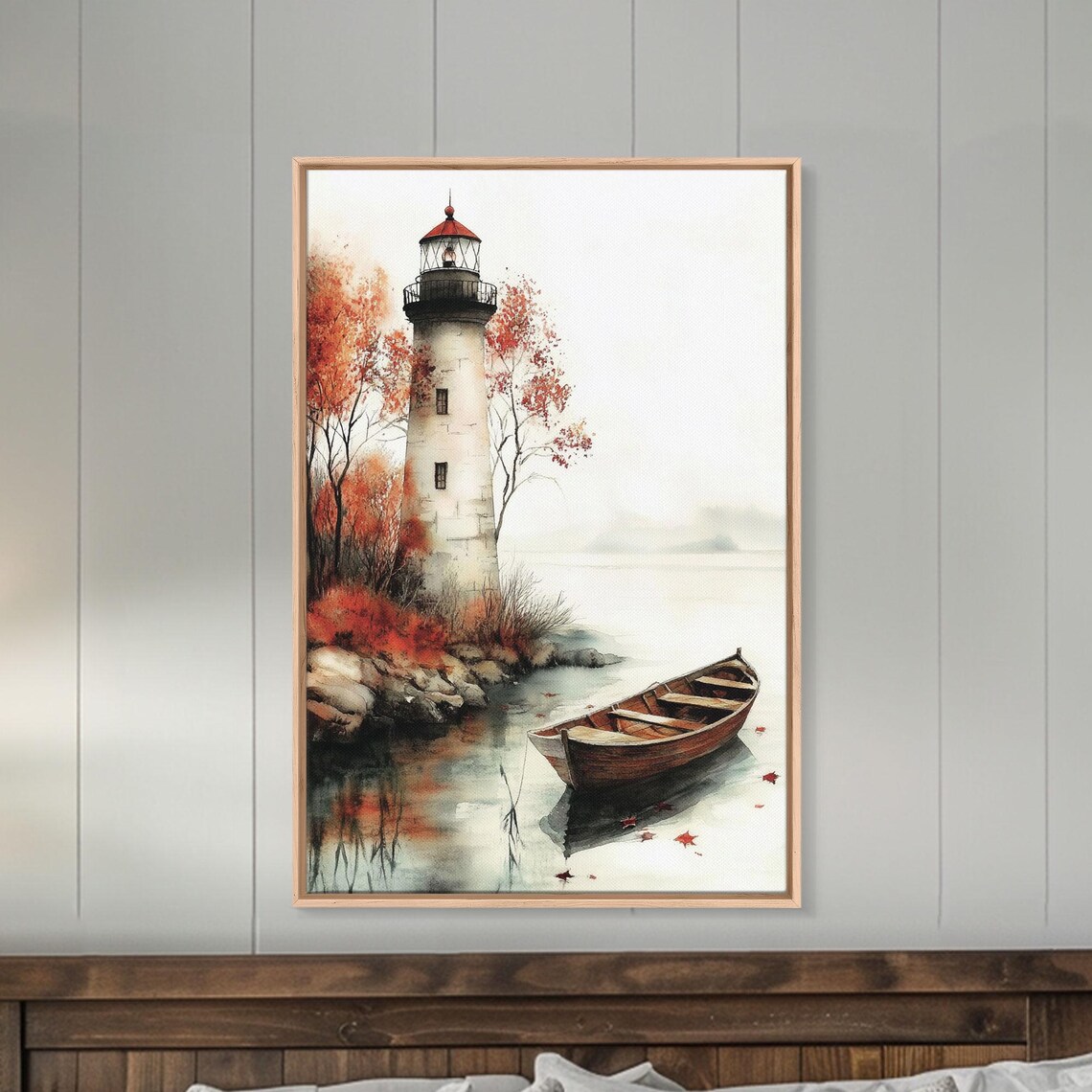 Lighthouse In The Fall, Boho Minimalist Art Print
