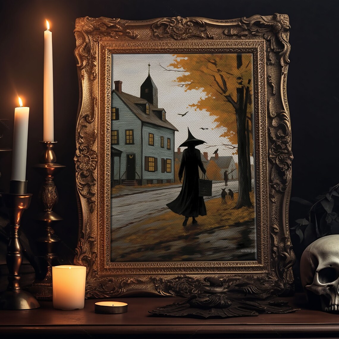 Salem Witch With Black Cats, Vintage Halloween Art Print - Image 6