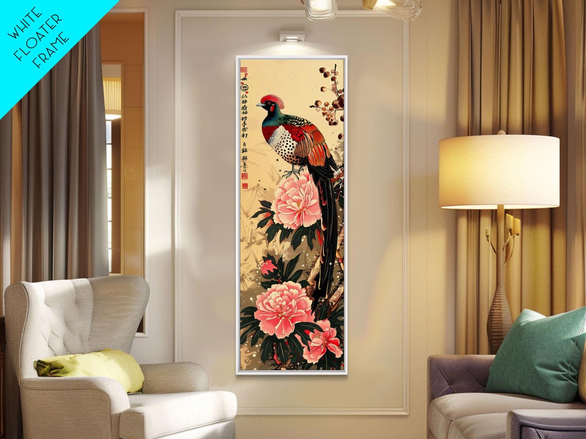 Japanese Ukiyo E Elliot Pheasant Peony Blossoms Vintage Poster - Image 2