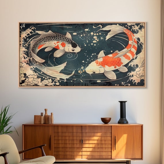 Koi Fish Feng Shui Yin And Yang Art Print, Japanese Style