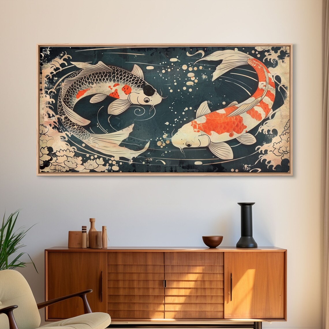 Koi Fish Feng Shui Yin And Yang Art Print, Japanese Style