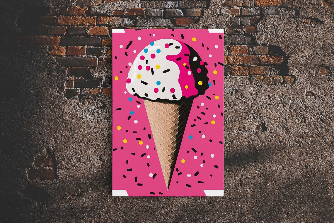 Pop Art Graffiti Ice Cream Cone Sprinkles Hot Pink Background Poster - Image 6