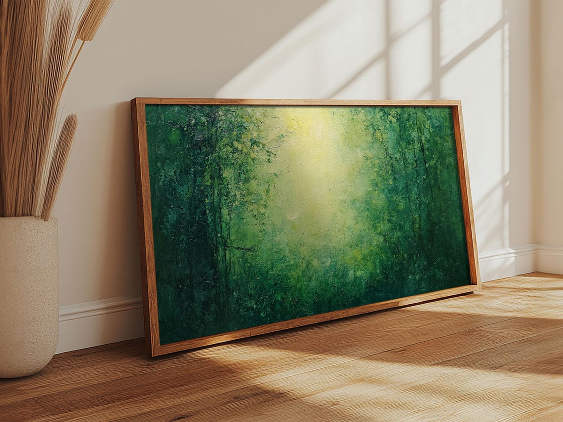 Emerald Green Forest Golden Light Glow Abstract Woodland Poster - Image 5