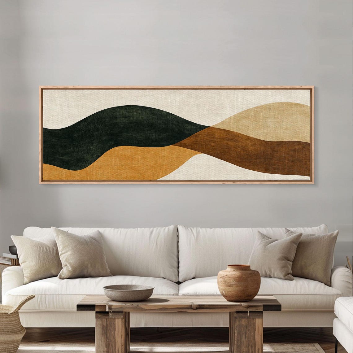 Earth Tones Abstract Painting Print Eclectic Boho Style Wall Art Oversized Panoramic Print Above Sofa Abstract Painting - Image 4