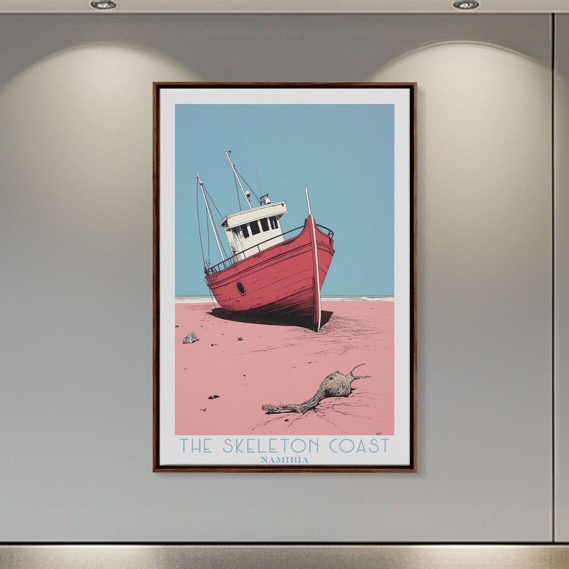 Skeleton Coast Namibia Shipwreck Desert Sand Blue Sky Vintage Travel Poster - Image 2